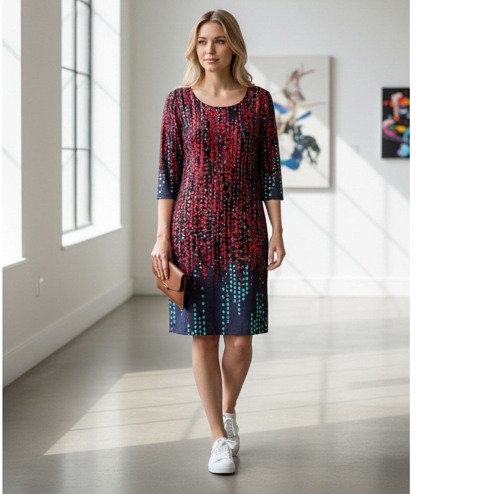 NorthStyle Artsy Abstract Dot Sheath Dress Travelâ Workwear Navy Red Size 16